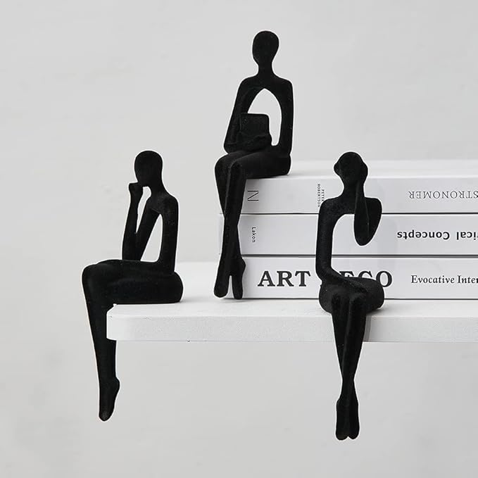 XINXUAN Statue Home Decor - Modern Bookshelf & Desk Decor - 3 Piece Set (Flocking - Black)