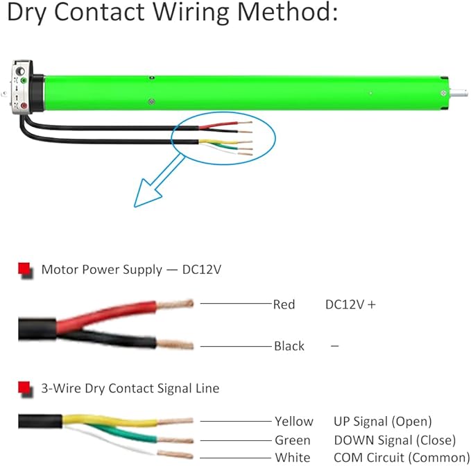 DC12V Motorized Roller Shade Motor with Manual Crank & Remote, 45mm Electric Awning Tubular Motor, Dry Contact Smart Blinds Retrofit Kit (50 N.m for Φ74mm（3"） Round Tube)