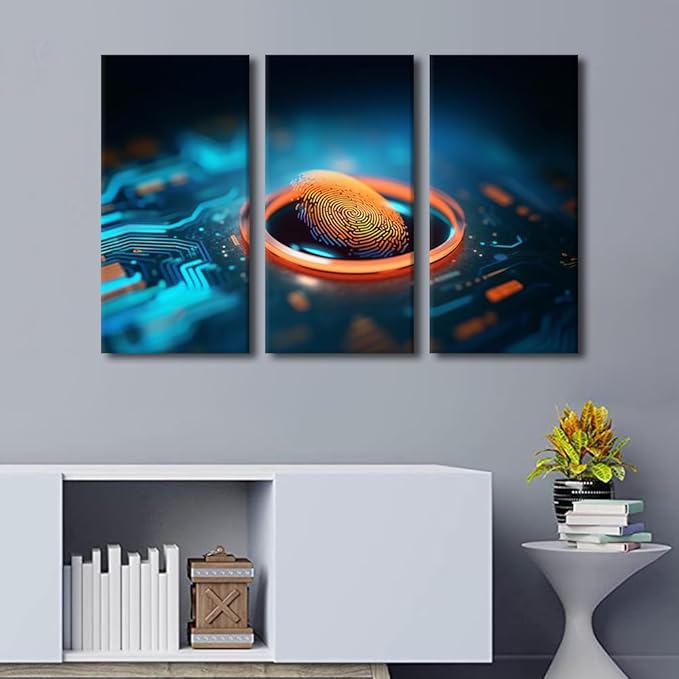 TUMOVO Modern Wall Art for Living Room 3 Panel Concept of Cybersecurity and Data Protection Canvas Prints Art for Home Decoration Wooden Framed Ready to Hang Posters and Prints, 42" Wx28 H