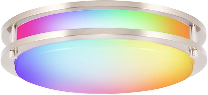 CLOUDY BAY 12 Inch LED Smart Flush Mount Ceiling Light,20W 2700K-6500K, 4W RGB Color Compatible with Alexa and Google Home Assistant, Nickel Satin