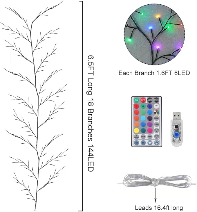 H-Wniniai Enchanted Vines for Home Decor, Christmas Decorations 18 Multi-Color 144 LED 6FT Willow Vine Lights Indoor Decor Artificial Plants Tree Lights for Walls Bedroom Living Room Decor Aesthetic