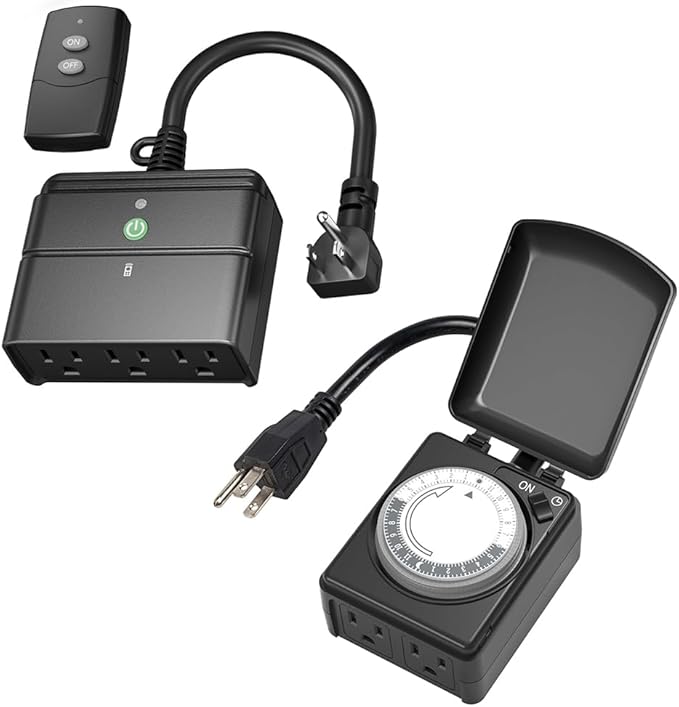 BN-LINK Outdoor Mechanical Timer with Wireless Remote Control Outlet Timer