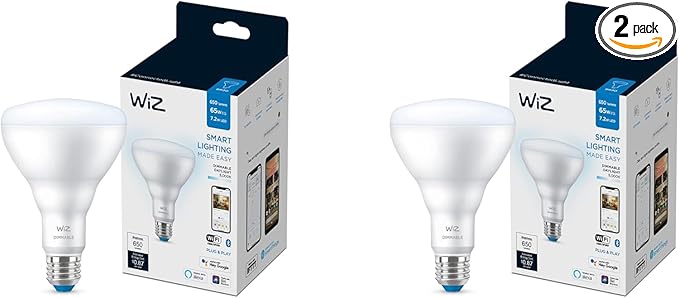 WiZ Connected 65W Eq.(7.2W) BR30 Daylight (5000K) LED Smart Bulb - Pack of 2-650 Lumen- E26 - Indoor - Connects to Your Existing Wi-Fi - Control with Voice or App - Activate with Motion