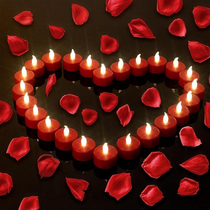 Tea Lights Flameless Battery Operated Candles-50 Pack Red LED Electric Flickering Votive Candle Long Lasting 200 Hours, Realistic and Bright for Seasonal Festive Celebrations Decoration