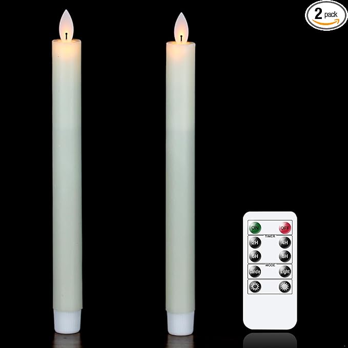 Wondise Flickering Flameless Candles with Remote and Timer, Battery Operated 9 Inch Real Wax Ivory LED Taper Window Candles for Home Decoration, Set of 2(D0.78 x H9.5 Inches)