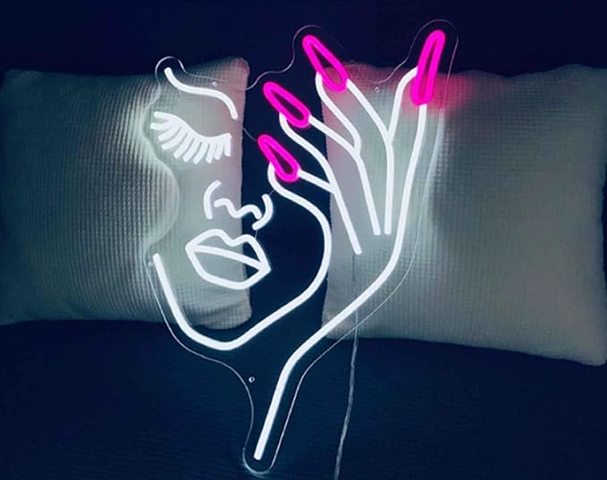 Girl Face Lip Led Neon Sign Light Signs for Wall Decor Bedroom Living Room Neon Light Up Signs for libraire Pub Bar Accessories Decorations Aesthetic Birthday Neon Sign Gifts