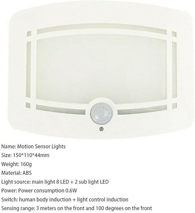 DEXIN 10 LED Indoor Light-Operated Motion Sensor Wall Lamp Lights Battery Power Sconce Adjustable Brightness,Stick-on Anywhere White