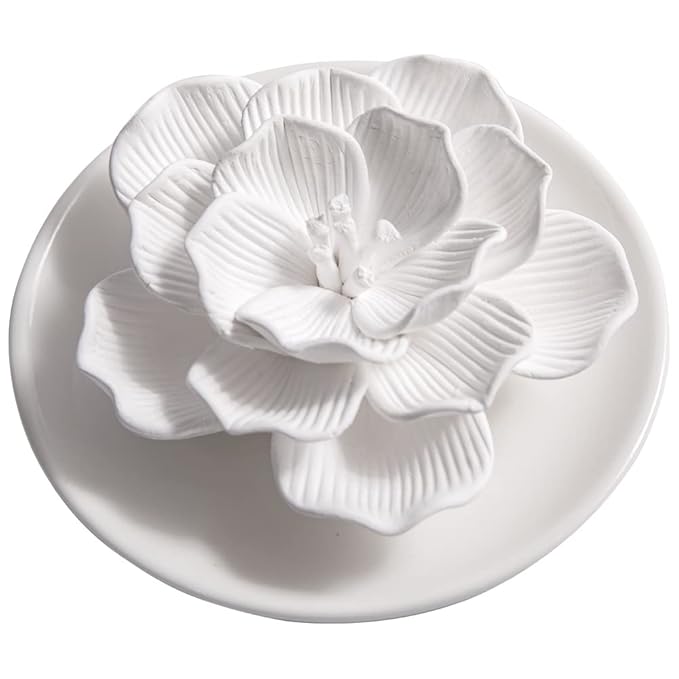 Essential Oil Passive Flower Diffuser -Non-Electric Porcelain Aromatherapy Diffusers for Small Mini Room, Desk Decorative, Bathroom (Hibiscus)