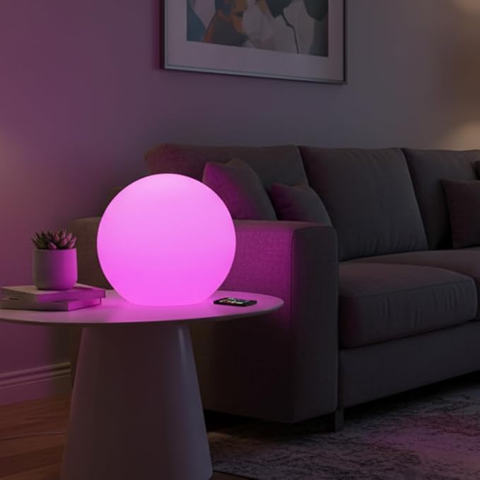 10 inch Rechargeable LED Ball Light, Dimmable LED Globe Light w/Remote, 16 RGB Colors Changing LEDs Globe Mood Lights, IP65 Waterproof Floor Lamp for Backyard Patio Garden Wedding Party Home