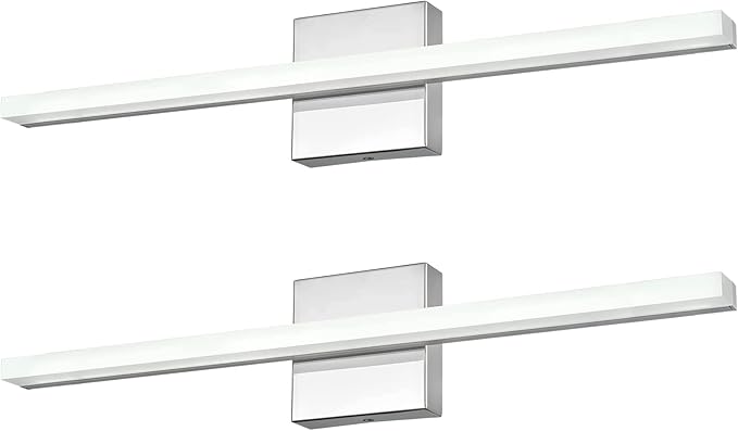 Modern 24IN 14W Bathroom Light Fixture, Chrome Vanity Lights for Mirror, 2 Packs, Waterproof, Daylight White Light(6000K), Stainless Steel, A-Silver, Hardwired