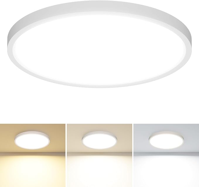 1PACK LED Flush Mount Ceiling Light Fixture, 3000K-4000K-6500K & 100W Equivalent Modern Kitchen Ceiling Lamp 24W 3200Lm 12 Inch Closet Round Surface for Bathroom Laundry Bedroom Hallway