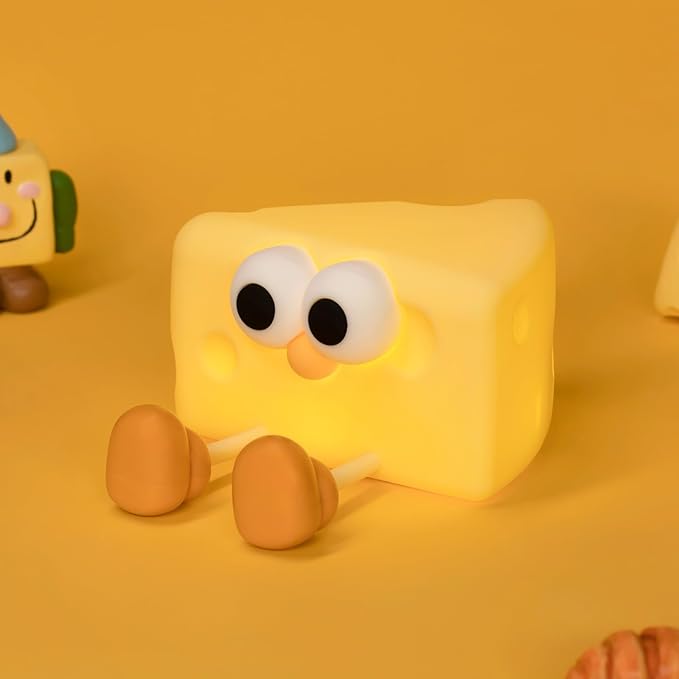 Led Cute Cheese Night Light, Dimmable Nursery Kawaii Lamps, Super Squishy Silicone USB Rechargeable Touch Control Night Lamp for Kids Adults, Used for Camping Party Room Decor (Cheese)
