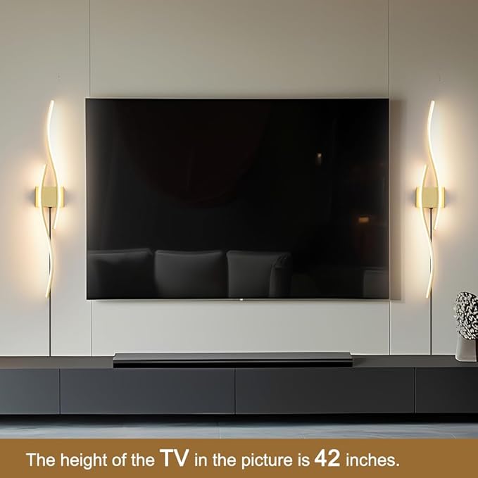 Modern Gold Plug in Wall Sconces Set of Two, RC Dimmable LED Plug in Wall Light, Wall Lamps with Plug in Cord for TV Wall Sconces, Gold Sconce Wall Lighting for Living Room, Hallway, Bedroom