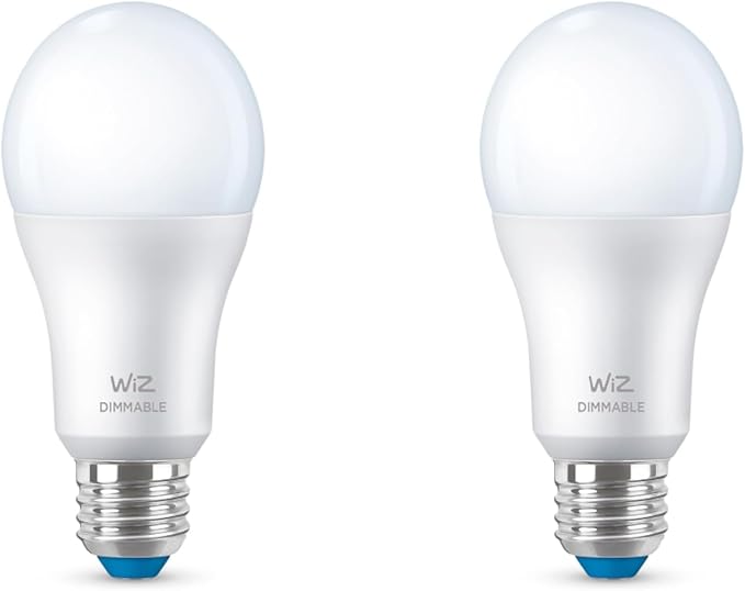 WiZ 60W A19 Dimmable Daylight (5000K) LED Smart Bulb - Pack of 2 - 800 Lumen - E26 - Indoor - Connects to Your Existing Wi-Fi - Control with Voice or App - Activate with Motion - Matter Compatible