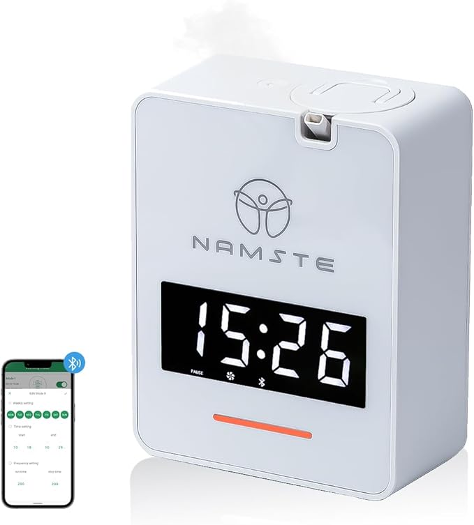 Waterless Diffuser - HVAC System Essential Oil Diffuser with Clock - Whole House & Hotel Coverage 3000 Sq. Ft, 300ML Scent Machine Smart Oil Level Monitoring, Bluetooth Control, Cold Air Tech