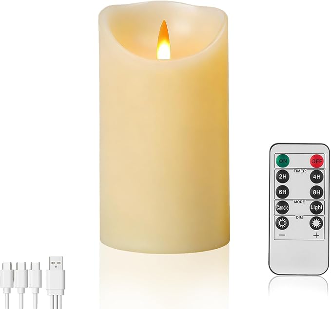 Rechargeable Flameless Candle, Realistic 3D Flickering Warm Flame, LED Candle with Remote Control & Timer for Holiday, Wedding, Patio and Home Decoration(Set of 1)