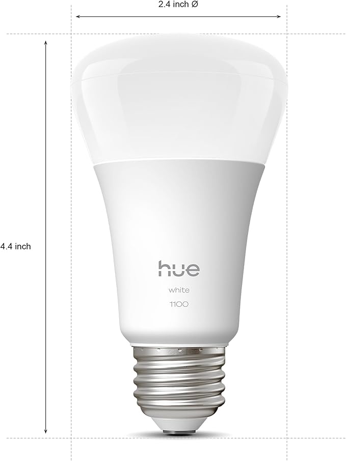 Philips Hue Smart LED A19 Bulb, Warm White Light 2700K, E26 Base, 10.5W, 1100 Lumens, Dimmable, Works with Alexa, Google Assistant, and Apple Home, 2 Pack