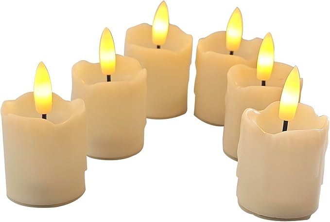 CANDLE CHOICE Battery Operated Flameless Votives with Auto Daily Cycle Timer Realistic Black Wick Electric LED Candles for Wedding Party Holiday Halloween Christmas Decorations 6 Pack Batteries Incl.
