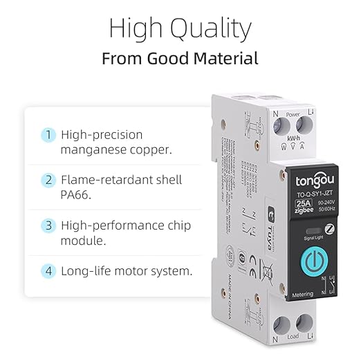 ZigBee DIY Smart Switch 25A| DIN Rail Switch| 1P+N 90-240VAC| Real-time Power Monitoring| Remote Control and Set Timer for Home Automation| Support Tuya/Smart Life| Voice Control| FCC Certified