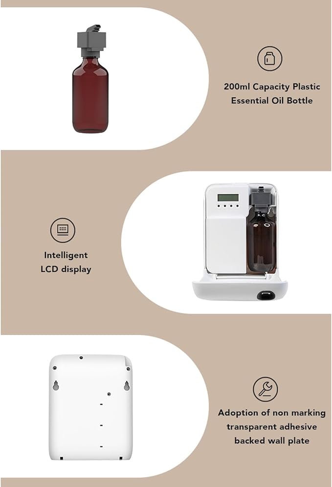 Essential Oil Diffuser PP SUS Smart Scent Machine with Timer APP Automatic Misting Aromatherapy Diffuser for Home Bathroom Office 200ml (US Plug)