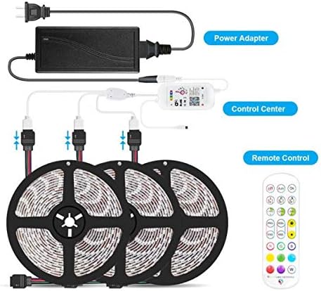 Smart Wi-Fi RGB LED Strip Lights, Music Synced, Color Changing with Remote, App Control for Bedroom Home TV Bar (49.2 FT)
