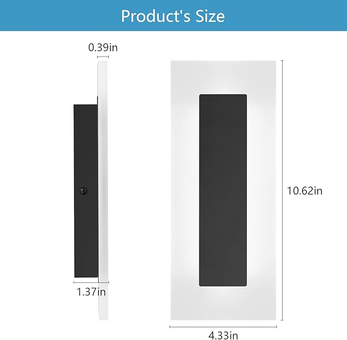 LMQNINE Modern LED Acrylic Black Wall Sconce Warm White Light 3000K for Bedroom Corridor Stairs Bathroom Indoor Lighting Fixture Lamps Home Room Decor (2-Pack)…
