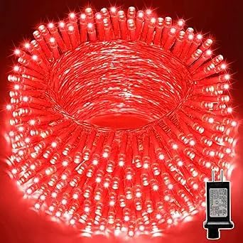 LAMPHOME 300 LED Red String Lights 99ft, 16 Modes Plug in Fairy Lights, Waterproof Clear Wire Starry Lights for Valentine's Day, Wedding, Mother's Day, Christmas Indoor Outdoor Decor