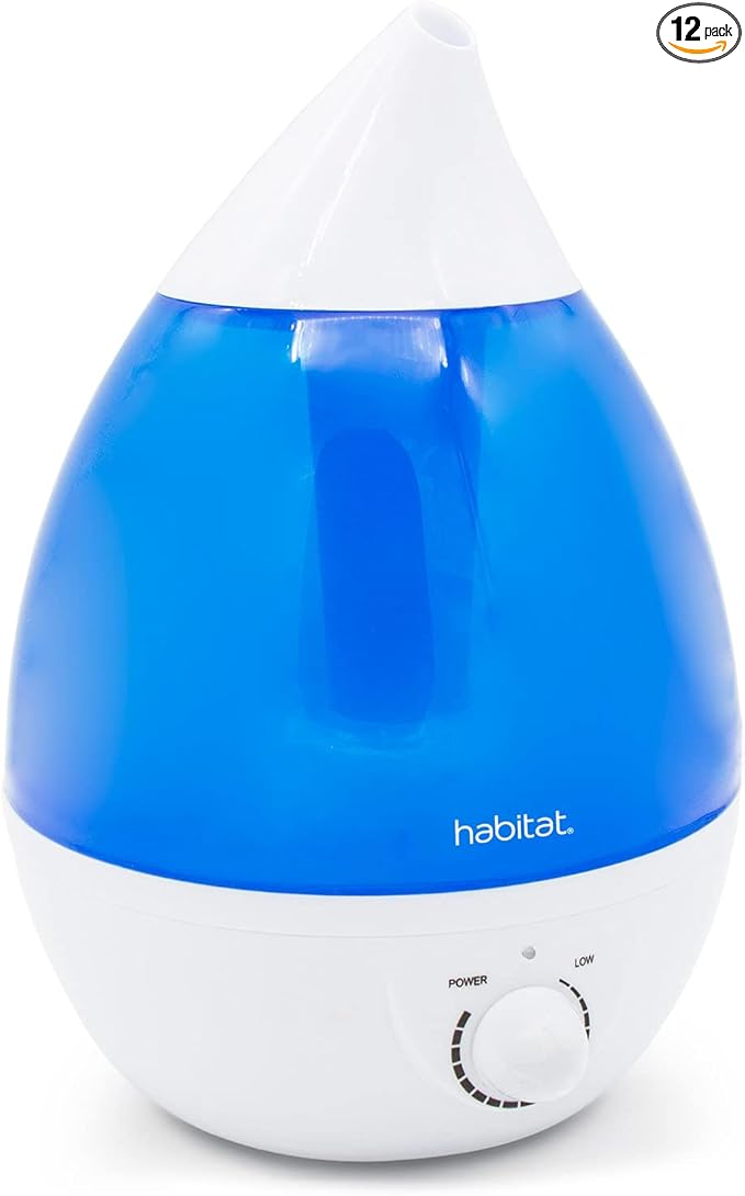 Habitat Cool Mist Ultrasonic Humidifier with Large 2.5L Tank, Whisper Quiet Humidifier with LED Light for Bedroom, 24 Hours of Continuous Mist, Blue (Pack of 12)