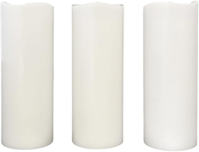 Stonebriar 3 Count White Real Wax 3x8 Flameless LED Pillar Candles with Remote and Timer