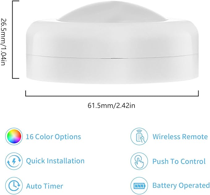 LED Puck Lights with Remote Control, Wireless Under Cabinet Lighting,Color Changing Lights with Dimmer and Timer, AAA Battery Operated Powered Push Night Lights (3 Pack White)