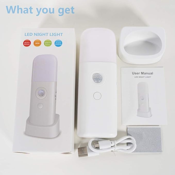 Motion Sensor Night Light Indoor, 2000mAh Battery Operated Lights, Cordless Table Lamps for Kids, 5 Stages Dimmable LED Nursery Night Lights for Bedroom, Bathroom, Hallway