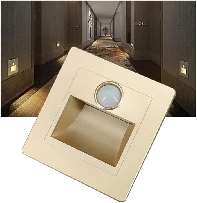 3W Motion Sensor Stair Lights 3000K Recessed LED Step Light Indoor Stair Step Wall Lamp Staircase Bedroom Decoration 1Pcs Gold