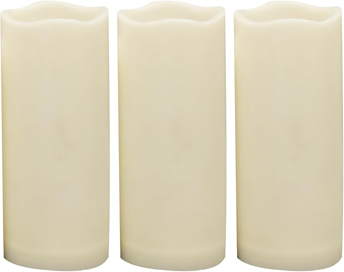 Waterproof Outdoor Battery Operated Flameless Candles with Auto Timer Flickering Plastic Resin Electric LED Pillar Lights for Lantern Patio Garden Wedding Party Decorations 3x7 Inches 3 Pack Ivory