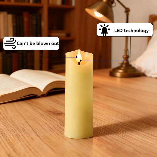 Rechargeable Flameless Candles, 2" x 5", ste of 2, Battery Operated Led Candles, Real Wax Candle with Remote and Timer, Ivory 3D Wick Pillar Candle for Home Fireplace, Wedding Decoration