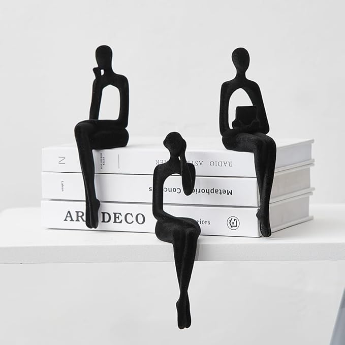 XINXUAN Statue Home Decor - Modern Bookshelf & Desk Decor - 3 Piece Set (Flocking - Black)