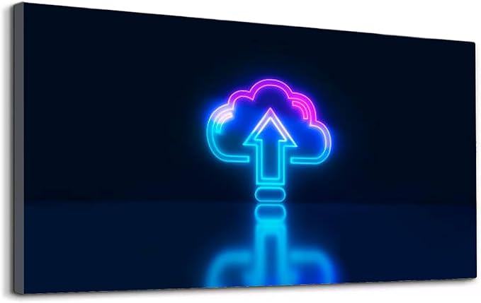 Wibinuki Wall Art Wall Decor Wall Paintings Neon cloud upload da neon sign in blue reflection Cloud for Living Room Bedroom Bathroom Home Decor Can Be Hung Directly 20"x 40"