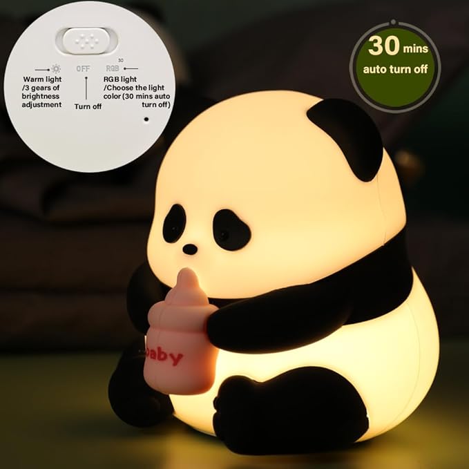Led Cute Panda Night Light with 7 Colors, Dimmable Timer Nursery Lamps, Rechargeable Touch Control Night Lamp for Kids Adults, Used for Camping Party Room Decor(Flower Panda)