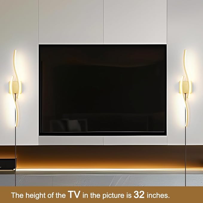 Modern Gold Plug in Wall Sconce Set of 2, Indoor Dimmable Light Fixture with Plug in Cord for Living Room, LED Sconces Lighting with Remote Control, Wall Lighting Decor for Hallway Bedroom