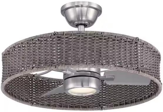 LYTIO Hampton Bay RD5106-BN Darya 25 in. Indoor/Outdoor Brushed Nickel with Wicker Ceiling Fan with Adjustable White LED with Remote Included