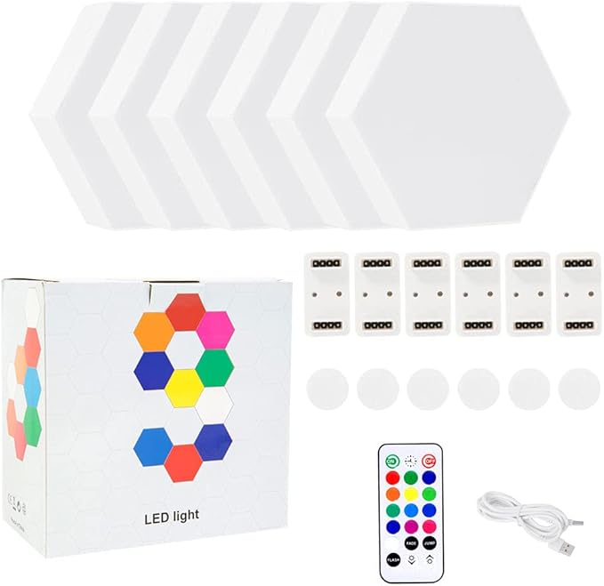 Creative Remote Control Hexagonal Wall Lights Smart Touch-Sensitive LED Honeycomb Night Lights DIY Modular Assembled Splicing Modern Wall Lamps Home Decor (6 Pack)