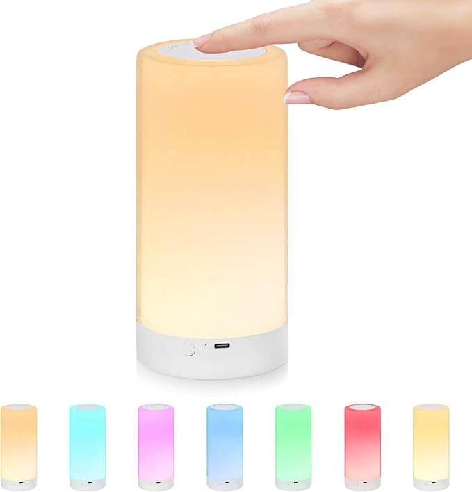 Table Lamp, Touch Sensor Bedside Lamps, Dimmable Warm White Light & Color Changing RGB for Kids,Holiday, Camping Use