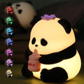 Led Cute Panda Night Light with 7 Colors, Dimmable Timer Nursery Lamps, Rechargeable Touch Control Night Lamp for Kids Adults, Used for Camping Party Room Decor(Flower Panda)