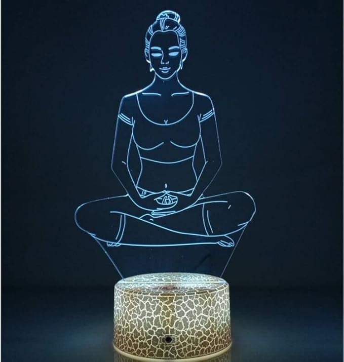 Creative 3D Yoga Meditation Night Light 16 Colors Changing USB Powered Remote Control Touch Switch Decor Lamp Optical Illusion LED Table Desk Lamp