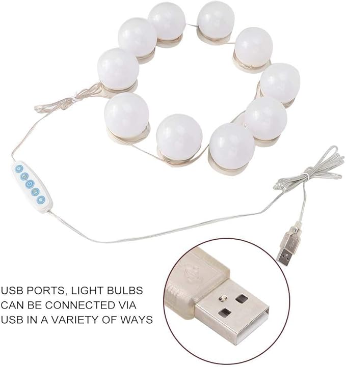 Cimenn Hollywood Makeup Vanity Mirror Bulb, 10Pcs USB LED 5 Color Temperature Light Bulb for Makeup Beauty Tabletop Vanity Mirror, Wall Mounted Lighting