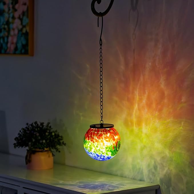 Solar Hanging Lanterns Outdoor, Waterproof Gazing Ball Lights, Hanging Glass Globe Light for Garden Yard Tree Home Xmas Decor,Green Splash-Ink