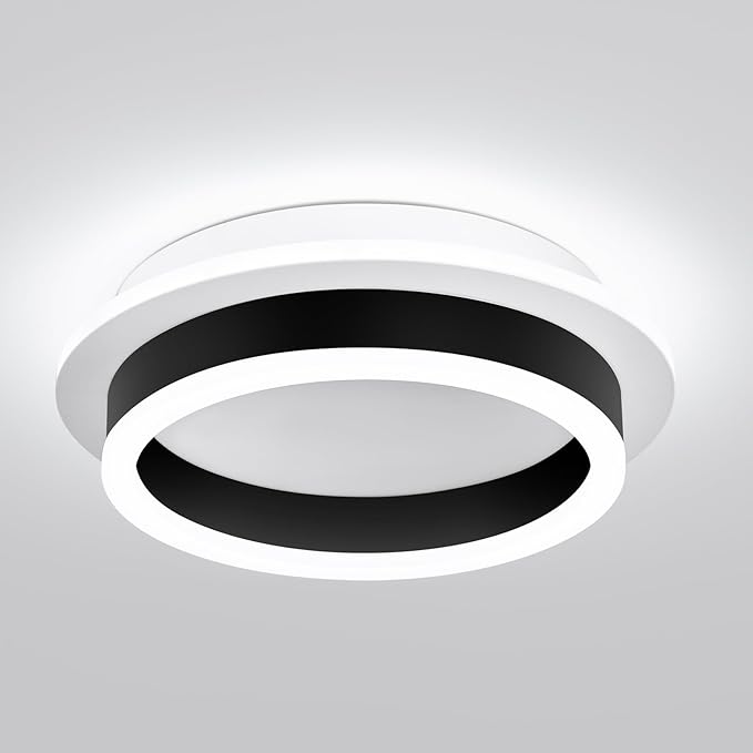 Round Modern LED Flush Mount Ceiling Lamp, 24W LED Light Fixture, Black Small Hallway Ceiling Light for Dining Room, Bedroom, Kitchen, Bathroom, Entryway Lighting (Cool White, 6000K)