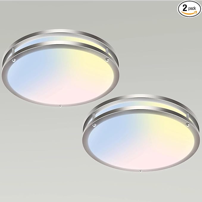 libtit 13-Inch Flush Mount Ceiling Lights, Dimmable 3000K-6500K Adjustable LED Ceiling Light, 24W Round Slim Light Fixture, Brushed Nickel for Kitchen, Bedroom, Bathroom, Hallway -2 Pack