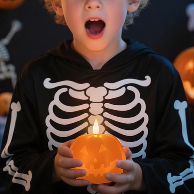 Rechargeable Flameless Candle, Flameless Pumpkin Candle with Timer Remote,LED Real Wax Pumpkin Lamp,Room Bedroom Table Decor, 1 Set of 2