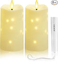 Flameless Candles Embeded Twinkle Starlight, Waterproof LED Flameless Candles with Remote, Plastics Realistic Pillar Candles for Home Decor, Outdoor Garden, Patio Decor 2pcs(Ivory)
