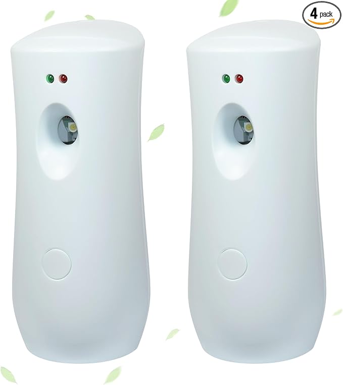 (4-Pack) Automatic Fragrance Dispenser,Automatic Air Freshener Spray Dispenser,Free Standing or Wall Mounted for Home, Indoor, Bathrooms, Offices, Hotels and Commercial Places (White)
